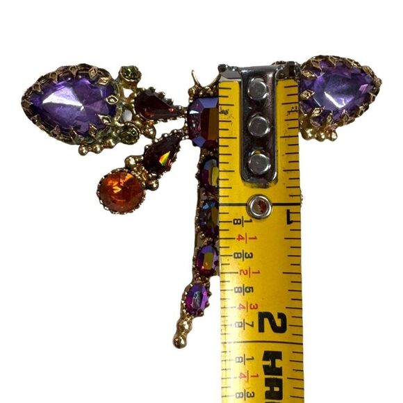 Vintage Dragonfly Brooch Pin W/ Blue Red Rhinestones Mothers Day Gift Insect - Picture 3 of 4
